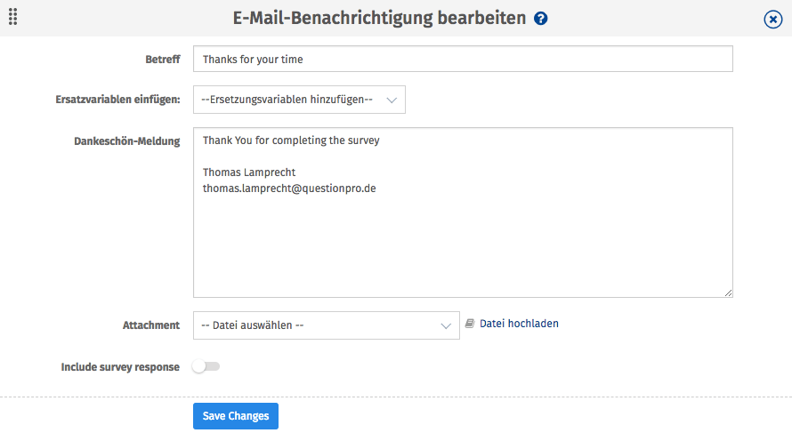 Dankes Email bei Online Umfragen