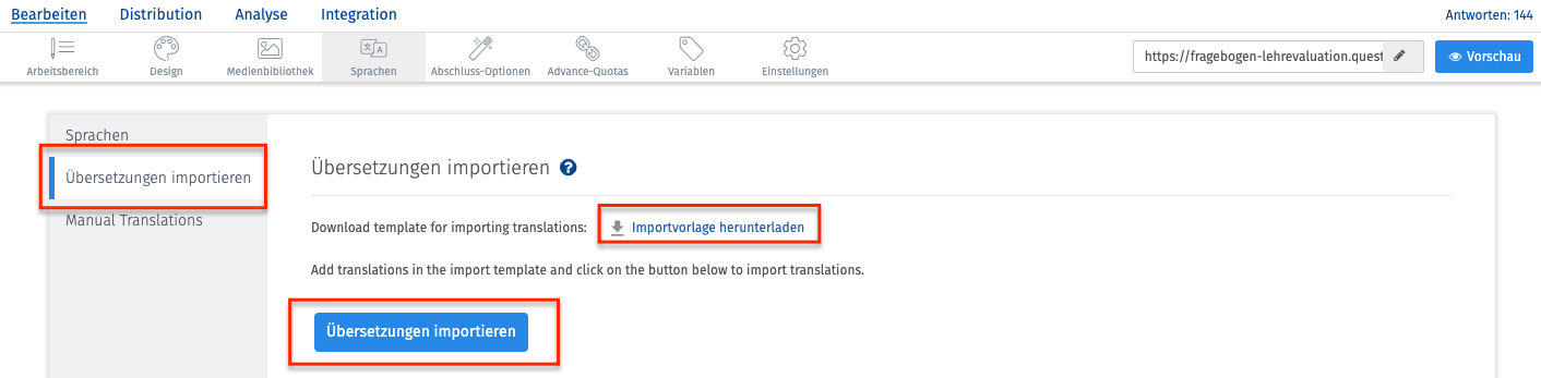 Übersetzungen importieren bei mehrsprachige Online Umfragen